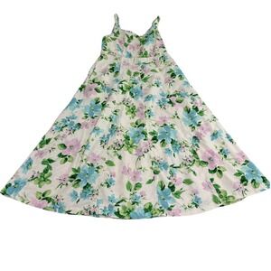 Old Navy Dress Medium Linen Floral Smocked Midi Fit Flare Sundress Blue Pink